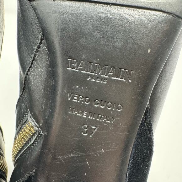 Balmain Black Patent Leather Velvet Stileto Heel Ankle Booties Sz 7 - Picture 7 of 9